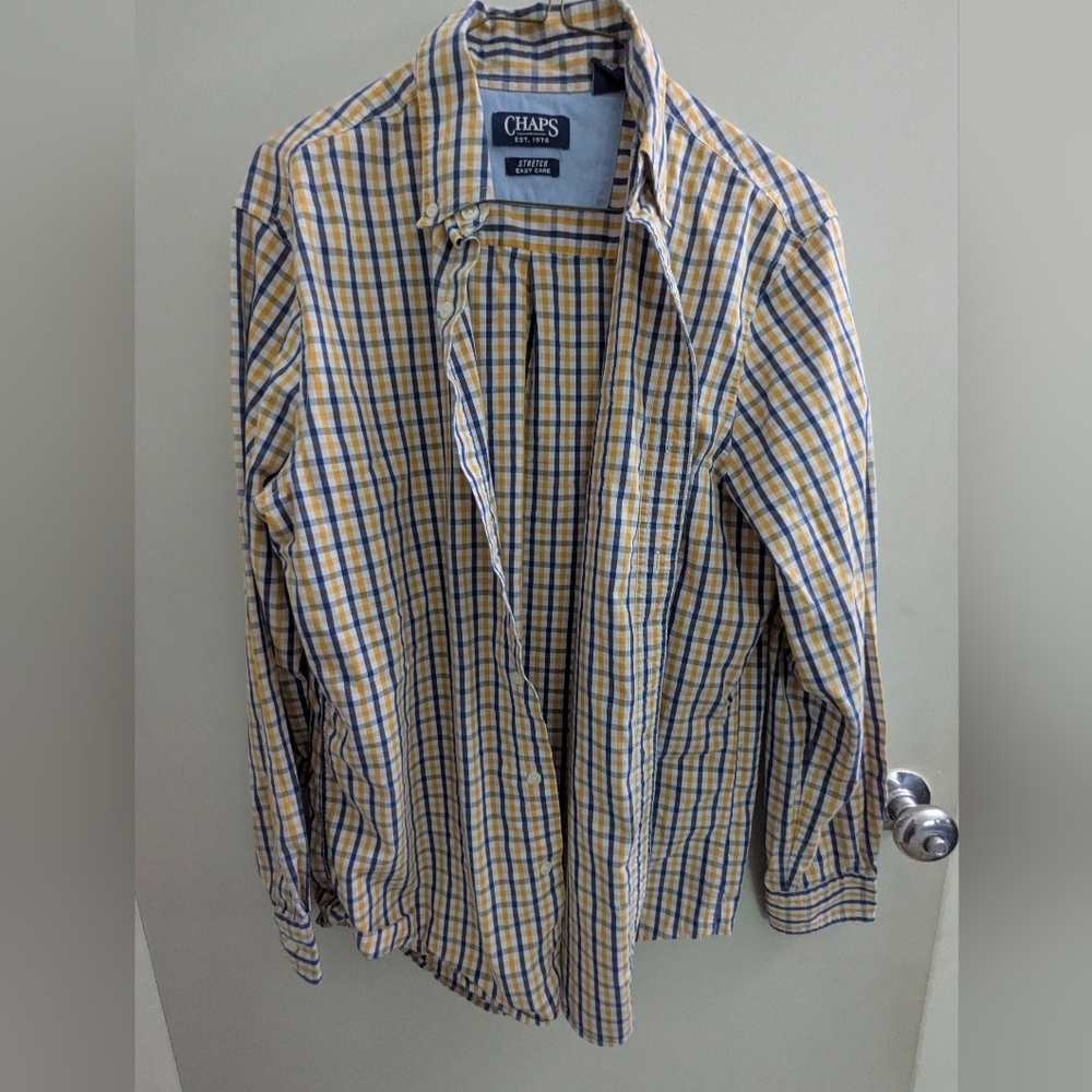 Chaps Medium Men's Blue and Yellow Plaid Shirt Fall College Prep School Frat